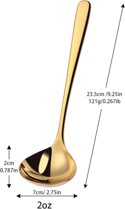 9.5 Inch Gold Ladle Spoons SUS304 Stainless Steel Soup Ladle 2 oz. Gravy Sauce Kitchen Ladle for serving(Set of 2) - Image 3