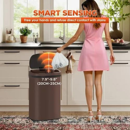 13 Gallon Automatic Trash Can with Lid, Touch Free Stainless Steel Kitchen Trash Can Touchless Garbage Can 50L High Capacity Electronic Sensor Trash Bin Waste Bin for Room Kitchen Office (Brown) - Image 3