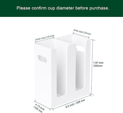 Disposable Coffee Cup Dispenser with Handles, Countertop or Wall Mount Hot/Cold Drink Cup and Lid Holder - Bathroom/Kitchen/Office Acrylic Cup Lid Storage Organizer (2 Compartments, White)
