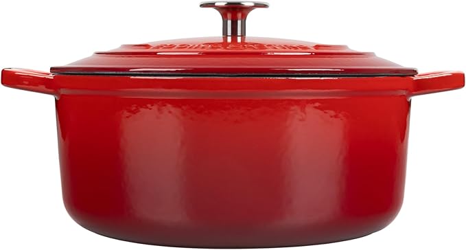 EDGING CASTING Enameled Cast Iron Dutch Oven Pot with Lid, 7 Quart, Round Dutch Ovens, Bread Oven Dual Handles, for Bread Baking, Oven Safe up to 500°F, Red - Image 8