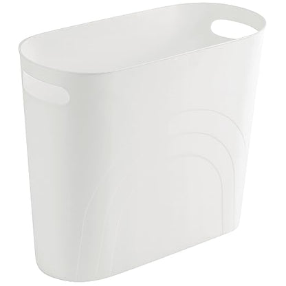rejomiik Small Trash Can, 3.5 Gallon Slim Garbage Can Plastic Waste Basket with Handles Container Bin for Narrow Spaces Bathroom, Bedroom, Kitchen, Office at Home, White