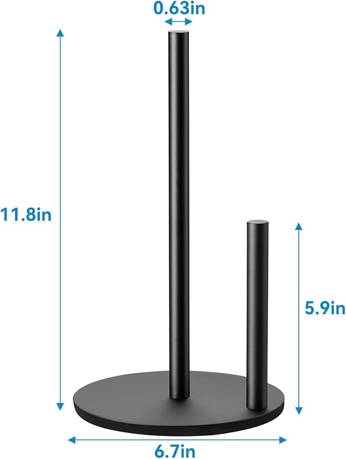 Paper Towel Holder Kitchen,Premium Stainless Steel Roll Dispenser,Countertop Paper Holder with Weighted Base, Black - Image 3