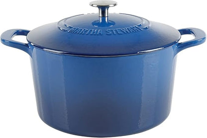 MARTHA STEWART Gatwick 7-Quart Enamel Cast Iron Dutch Oven Pot with Lid – Classic Blue – Durable Heavy-Duty Dutch Oven for Slow Cooking, Braising & Baking by MarthaStewart