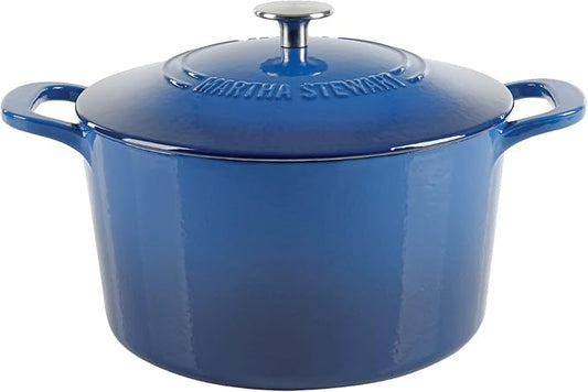 MARTHA STEWART Gatwick 7-Quart Enamel Cast Iron Dutch Oven Pot with Lid – Classic Blue – Durable Heavy-Duty Dutch Oven for Slow Cooking, Braising & Baking by MarthaStewart