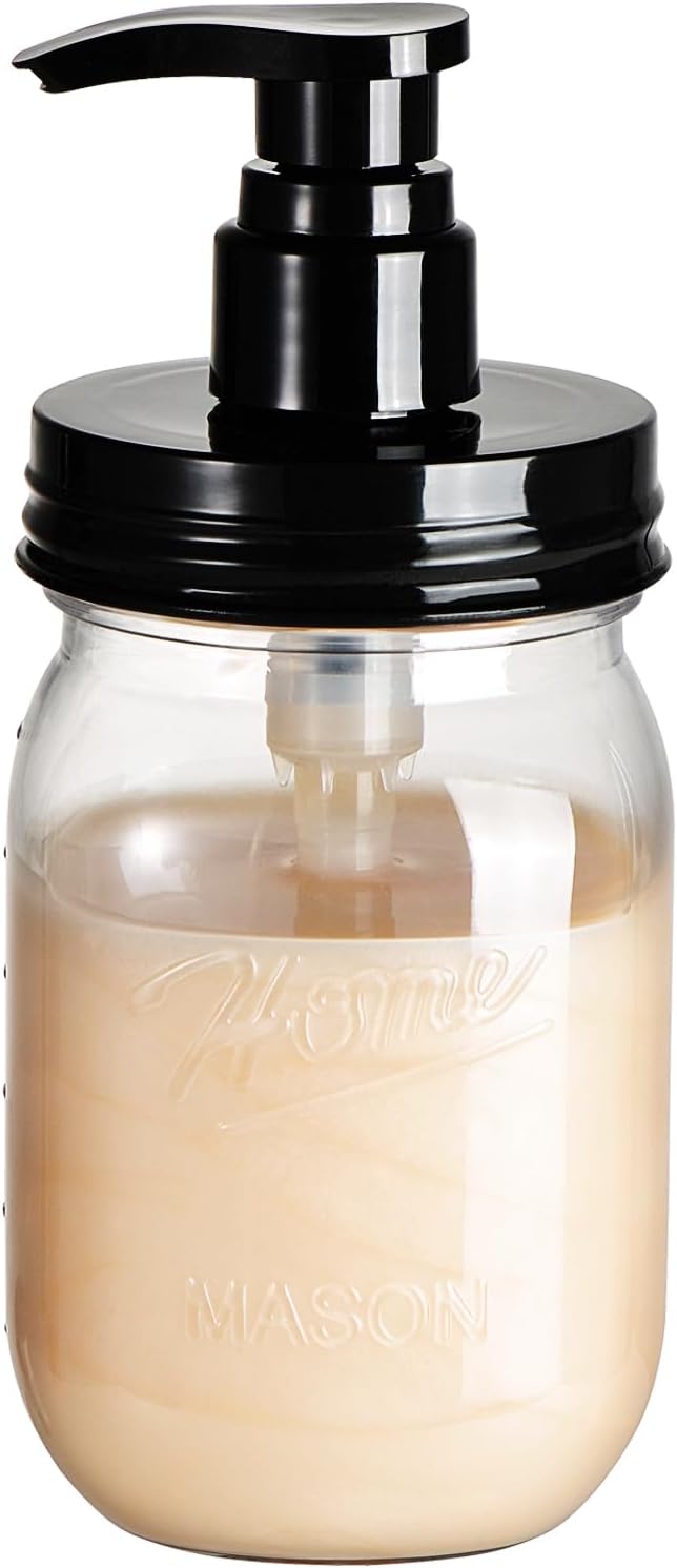 Amolliar Plastic Mason Jar Soap Dispenser with Pump Lid,16OZ Refillable BPA-Free Hand Soap Dispenser Set with Cute Lables - Farmhouse Decor for Kitchen/Bathroom, Liquid Soap,Dish Soap, Lotion by Amolliar