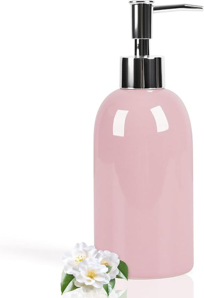 Natheeph 14OZ Ceramic Soap Dispenser Ceramic Soap Pump Dispenser Can Fill Liquid for Bathroom/Kitchen (Pink) by Natheeph