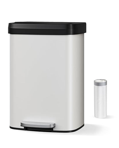 Garvee 13 gal / 50 L Metal Trash Can with Lid, Large Garbage Can for Kitchen, Rustproof Step-on Kitchen Metal Trash Bin with Liner Rim, Rear Handle, Soft Close Plastic Lid, White - Image 7