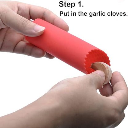2 Set Silicone Garlic Peeler Easy Roller Tube Useful Garlic Odorfree Kitchen Tool (Red,Yellow) - Image 5