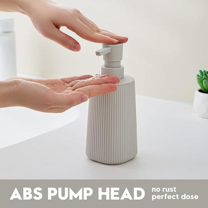 Small Soap Dispenser for Bathroom and Kitchen, Modern Farmhouse Striped Style Plastic Hand Soap Dish Soap Dispenser with Pump Matte Beige - Image 3
