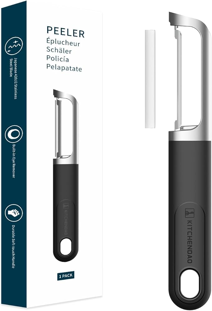 KITCHENDAO Swivel Vegetable Potato Peeler for Kitchen -Durable Japanese 420J2 Stainless Steel Sharp Dual Blade- Built-in Eye Remover, Ergonomic Soft-touch Handle - Dishwasher Safe-Black by KITCHENDAO