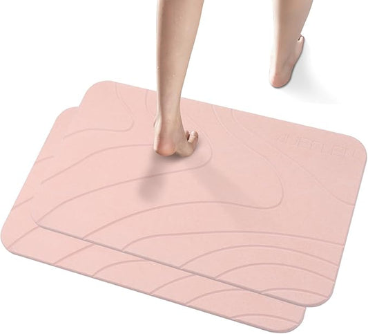 2 Pack Diatomaceous Earth Shower Mat, Stone Bath Mat, Nonslip Super Absorbent Fast-Drying Hard Bath Mat for Bathroom Shower Floor, 23.62 x 15.35 inch, Pink