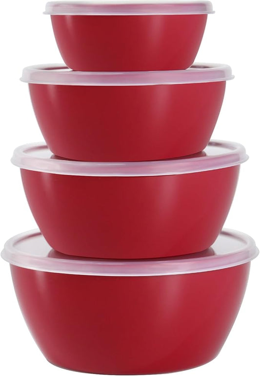 4-Piece Classic Plastic Prep Bowls with Lids, Nesting Plastic Small Mixing Bowl Set for Mixing, Baking, Prepping, Cooking and Serving Food, Microwave and Dishwasher Safe by SCWBOEII