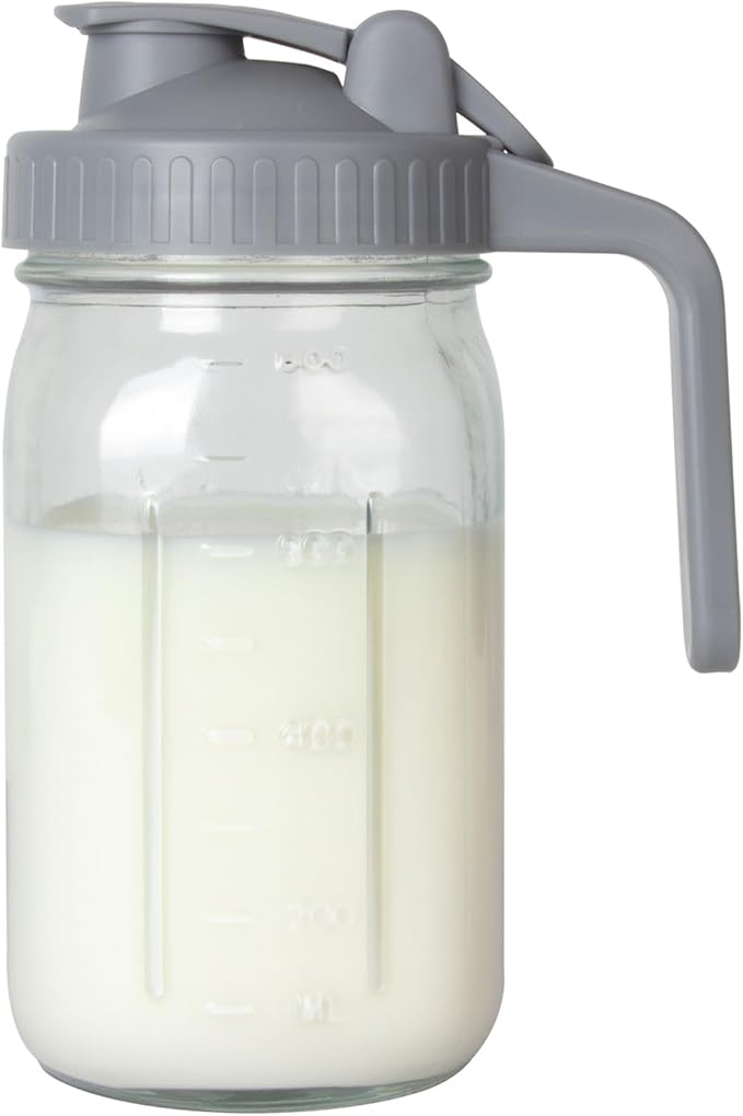 OneDream Breast Milk Pitcher 32oz Glass Pitcher with Lid, Formula Pitcher Leakproof Drip-Free Spout, Wide Mouth Mason Jar Pitcher for Easy Pouring, Dishwasher Safe Breastmilk Storage Pitcher by OneDream