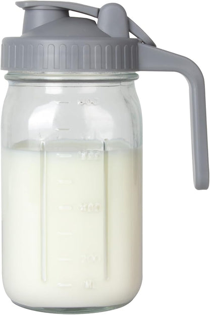 OneDream Breast Milk Pitcher 32oz Glass Pitcher with Lid, Formula Pitcher Leakproof Drip-Free Spout, Wide Mouth Mason Jar Pitcher for Easy Pouring, Dishwasher Safe Breastmilk Storage Pitcher by OneDream