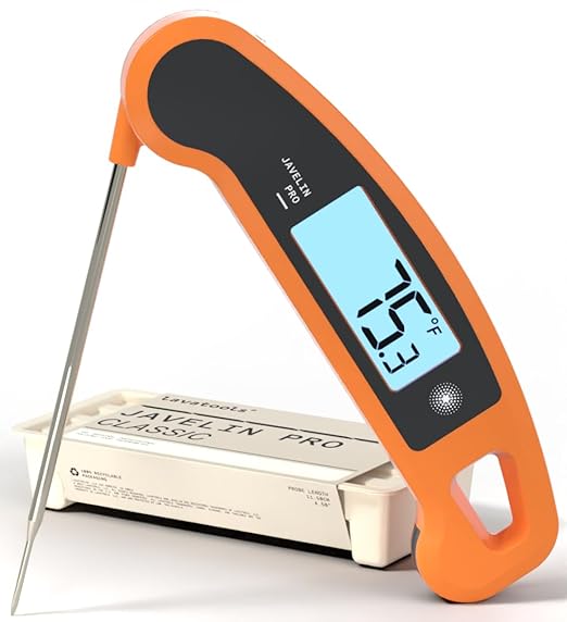 Lavatools Javelin® PRO Duo Ultra-Fast 2-Second Professional Digital Instant Read Meat Thermometer for Grill and Cooking, Auto-Rotating Backlit Display, IP65 Water Resistant, NSF Certified – Tangerine by Lavatools