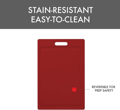 Dexas NSF Certified Polysafe Cutting Board with Handle and Juice Well, 12 x 18 inches, Reversible Kitchen Cutting Board, Red