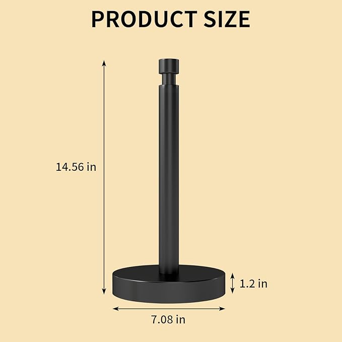 YUMORE Paper Towel Holder Countertop, Black Paper Towel Holder with Weighted Base Non Slip, Standing Paper Towel Roll Holder for Kitchen Bathroom, Stainles Steel (Matte Black) - Image 4
