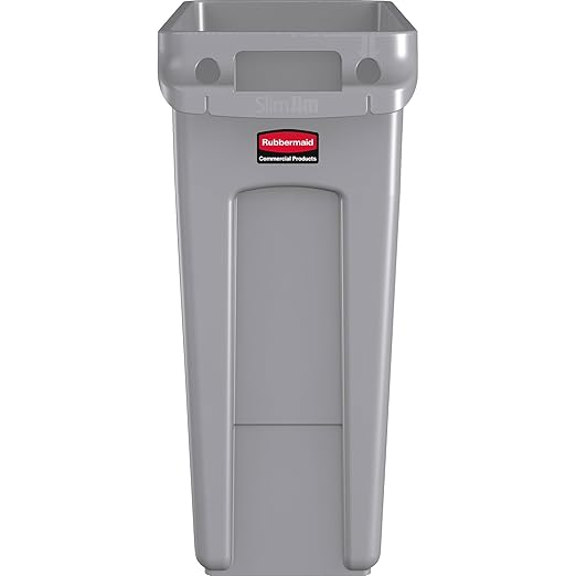 Rubbermaid Commercial Products Slim Jim Trash/Garbage Can with Venting Channels, 16-Gallon, Gray, for Kitchen/Office/Workspace, Pack of 4 - Image 4