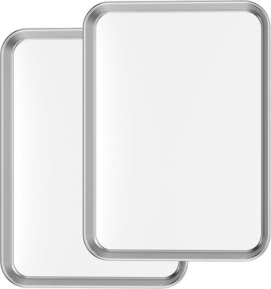 Baking Sheets Set of 2, Bastwe 16 inch Cookie Sheets & Stainless Steel Baking Pans & Toaster Oven Tray Pans, Rectangle Size 15.95L x 11.97W x 1H inch, Non Toxic & Healthy, Mirror Finish & Rust Free