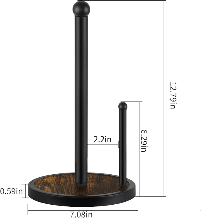 YINMIT Paper Towel Holder Countertop, Standing Paper Towel Roll Holder with Wooden Base, Rustic Farmhouse Paper Towel Holders for Kitchen Counter, Fits Standard or Jumbo-Sized Rolls - Image 3