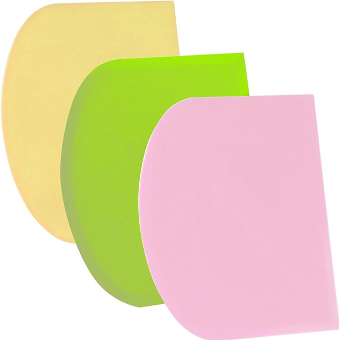 SURDOCA Dough Scraper Bench Scraper - 3P 10.6x6.7" Plastic Flexible Bowl Scraper, Sharp Edge & Angles Cake Scraper. Non-Slip Bakeware Decorating Tools Sculpting & Modeling Tools - Green+Pink+Yellow by SURDOCA