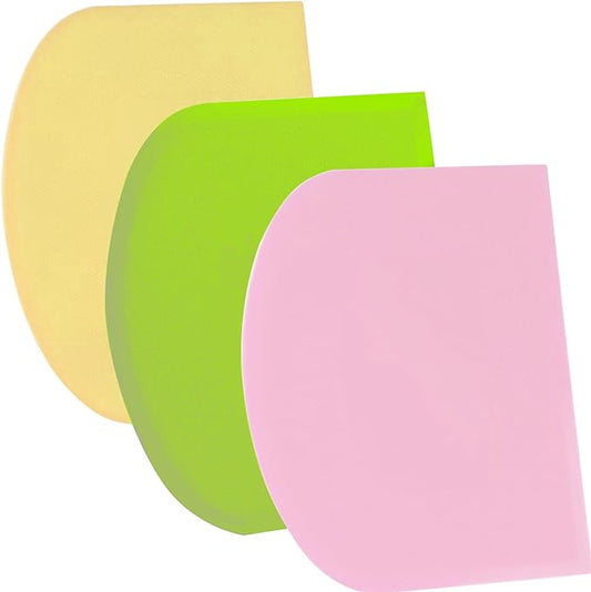 SURDOCA Dough Scraper Bench Scraper - 3P 8.3x5.5" Plastic Flexible Bowl Scraper, Sharp Edge & Angles Cake Scraper. Non-Slip Bakeware Decorating Tools Sculpting & Modeling Tools - Green+Pink+Yellow by SURDOCA