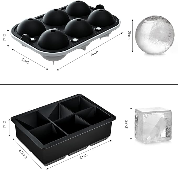 ROTTAY Ice Cube Trays (Set of 2), Sphere Ice Ball Maker with Lid & Large Square Ice Cube Maker for Whiskey, Cocktails and Homemade, Keep Drinks Chilled Black - Image 5