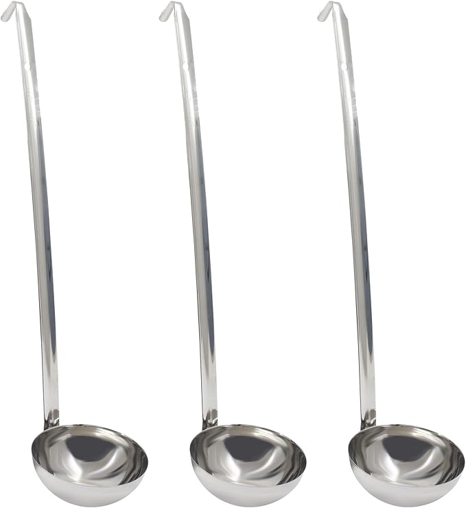 8 Oz Stainless Steel Ladle, 3 Pcs Sturdy Soup Ladle, 15" Long Handle Length for Stirring, Portioning and Serving Soup and Stew in Restaurants and Home (3.9" Bowl Diameter） by Auvotuis