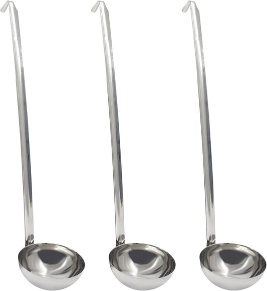 8 Oz Stainless Steel Ladle, 3 Pcs Sturdy Soup Ladle, 15" Long Handle Length for Stirring, Portioning and Serving Soup and Stew in Restaurants and Home (3.9" Bowl Diameter） by Auvotuis