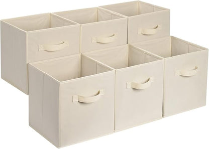 Amazon Basics Collapsible Fabric Storage Cube Bins Organizer with Handles for Organization and Organizing Solution, 13"x13"x13", Beige, 6-Pack by AmazonBasics