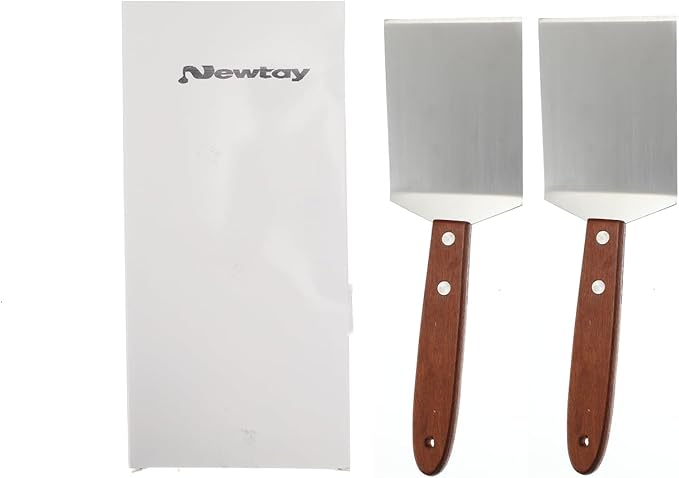 Newtay 2 Pieces Small Brownie Cookie Spatula Metal Stainless Steel Spatula with Wooden Handle for Kitchen Cooking Chef Baking Scraper Turner, 2.5 x 8.2 Inch