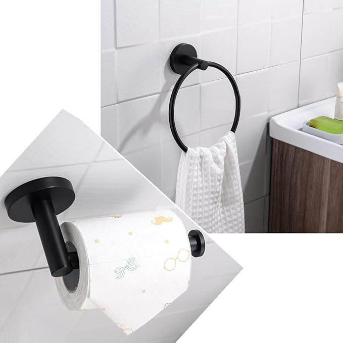 2pcs Brushed Nickel Toilet Paper Holder and Towel Ring Set, Stainless Steel Hand Towel Holder and Towel Hanger with Hardware Pack