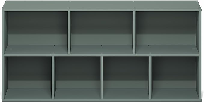 Furinno LUDER Book Shelf, 7-Cube Bookshelf, Bookcase with Open Shelves, 9.4 x 19.5 x 41.7, Easy Assembly, for Living Room, Bedroom, Home Office, Sage Green - Image 8