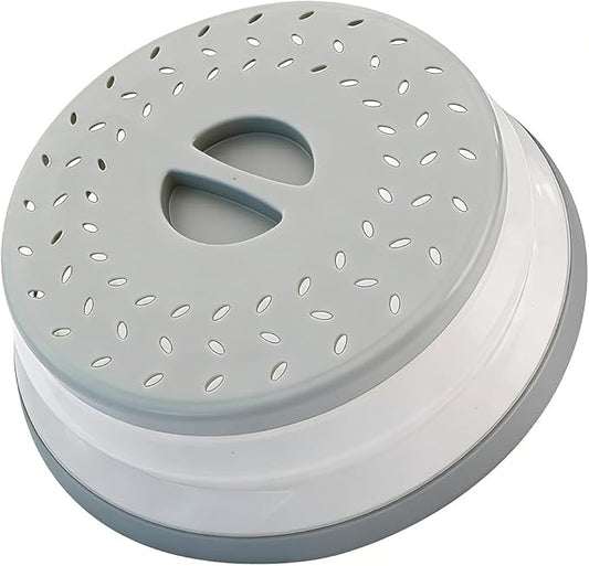 Collapsible Microwave Splatter Cover, Microwave Plate Cover With Steam Vent，BPA-Free Silicone & Plastic (Grayish white, 12.3IN)