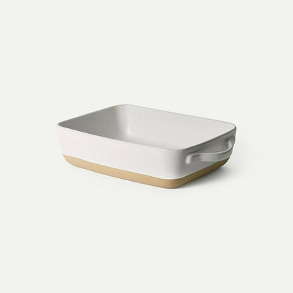 Mora Ceramic Baking Dish with Handles For Casserole, Lasagna, Gratin, Broiling, Roasting, and Baking. Large 9x13 in Pan, Extra Deep - Porcelain Serving Bakeware from Oven to Table. Freezer Safe - Oat by MORA