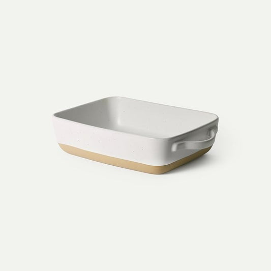 Mora Ceramic Baking Dish with Handles For Casserole, Lasagna, Gratin, Broiling, Roasting, and Baking. Large 9x13 in Pan, Extra Deep - Porcelain Serving Bakeware from Oven to Table. Freezer Safe - Oat by MORA