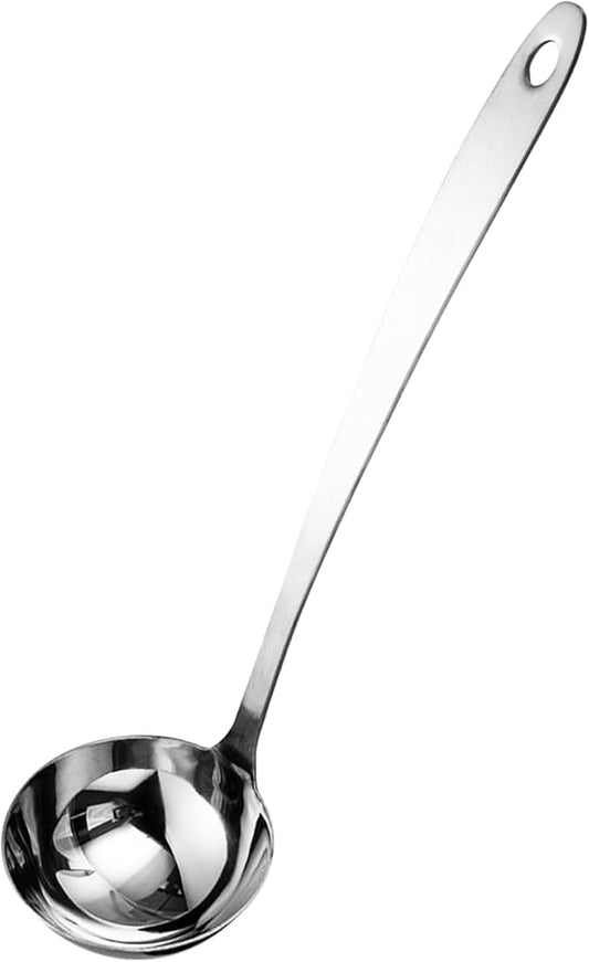 Professional Stainless Steel Soup Ladle, 10.5" Comfort Grid, Long Ergonomic Handle, Durable Kitchen Utensil for Cooking, Stirring, Serving Soups, Heavy-Duty Metal, Dishwasher Safe