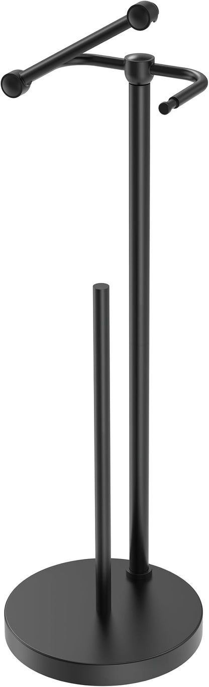 RARXTR Toilet Paper Holder Stand, Post Pivoting Design Free Standing Toilet Paper Holder with Storage for 4 Rolls, SUS304 Stainless Steel Tissue Holder with Reserve, Heavy-Duty Base (Matte Black)