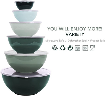 BoxedHome BPA Free Plastic Round Mixing Bowl with Lids, 12 Pack Nesting Bowls with Lids Set, Microwave and Dishwasher Safe Prep & Serving Bowls Great for Mixing, Baking, Serving (Green, 12pcs) - Image 6