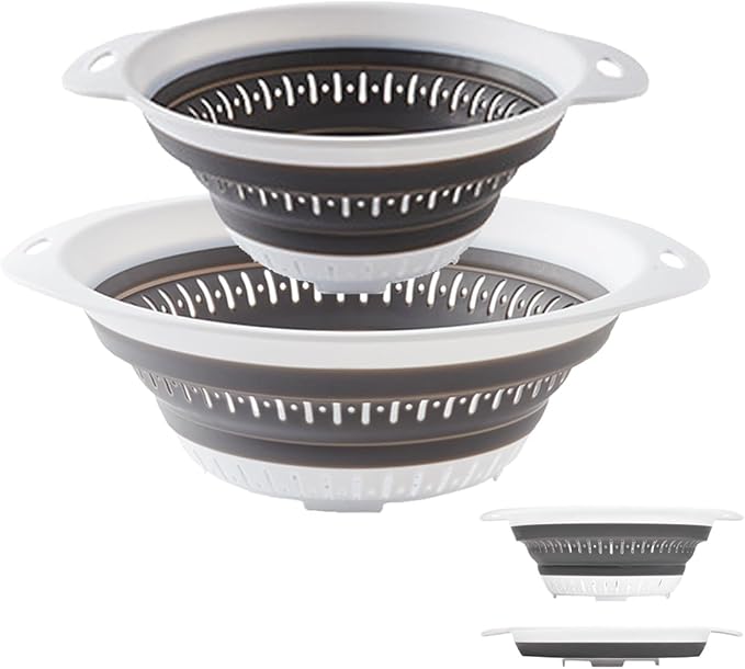 Collapsible Colander and Strainer,Silicone Strainer Colanders & Food Strainers,for Vegetable and Fruit, Kitchen Essentials (2, White, 1.3L+2.5L) by LogFaadCoi
