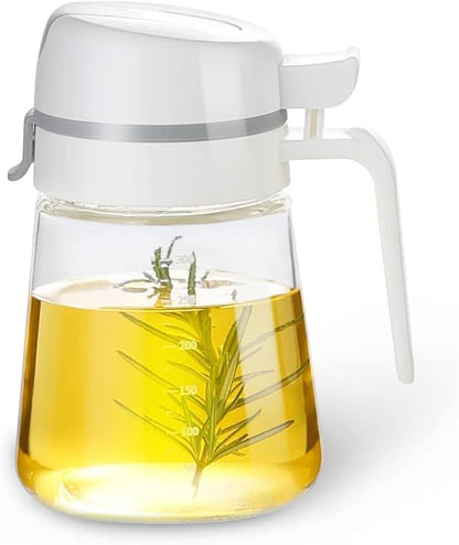 Auto Flip Olive Oil Dispenser Bottle - 12oz Clear Glass With Scale for Kitchen - Cruet