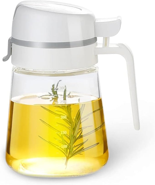 Auto Flip Olive Oil Dispenser Bottle - 12oz Clear Glass With Scale for Kitchen - Cruet