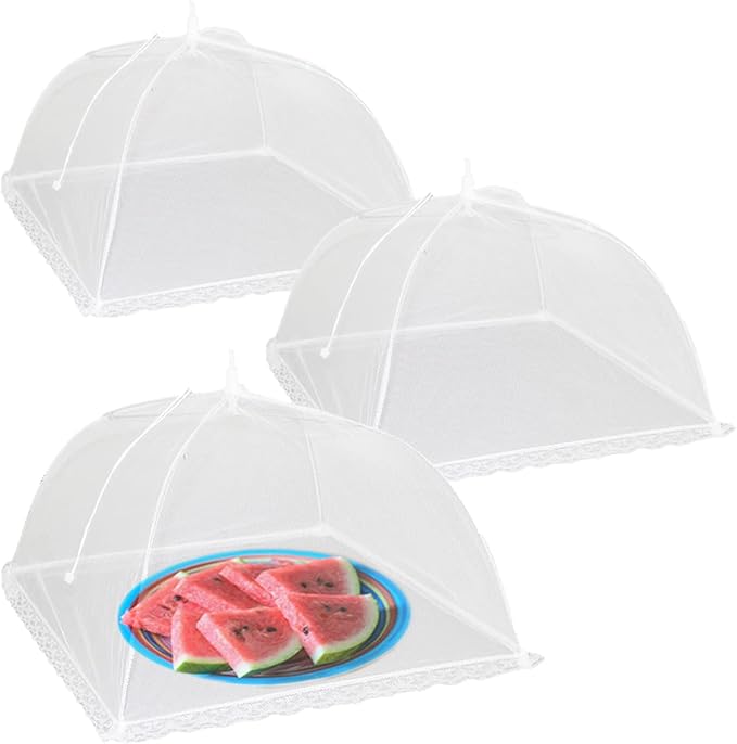 Simply Genius Pop-Up Mesh Food Cover Tent - 17 x 17 in, White, 3-Pack, Compact - Camping Essentials & Picnic Food Covers - Outdoor Party Essentials by SimplyGenius