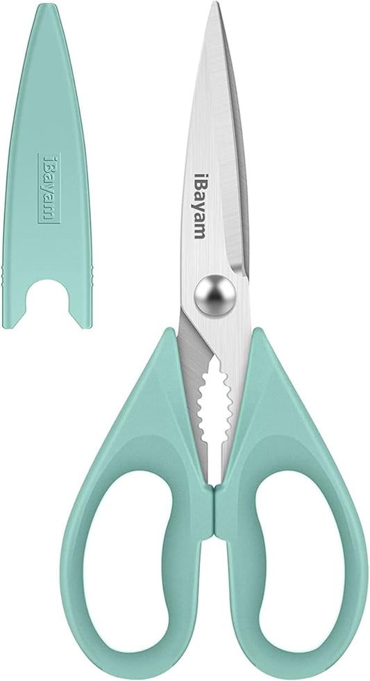 iBayam 1-Pack Kitchen Scissors All Purpose Kitchen Shears Heavy Duty 8.5" Cooking Scissors with Protective Sheath for Food, First Apartment Camper Essentials, Home Kitchen Gadgets, Utensils by iBayamDirect