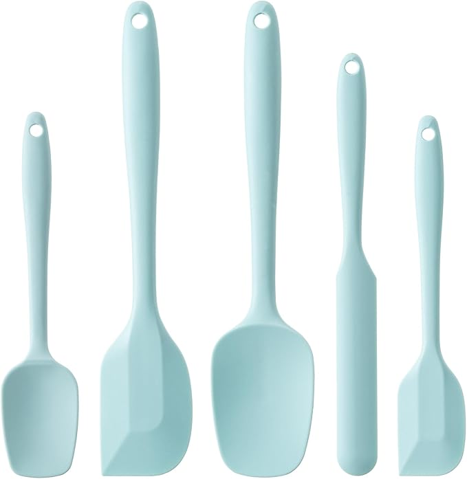 Silicone Spatula Set, 5 Piece Food Grade Rubber Spatulas for Baking, Cooking, and Mixing High Heat Resistant Non Stick Dishwasher Safe BPA-Free (Macaron blue) by Hoewina