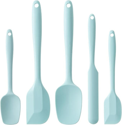 Silicone Spatula Set, 5 Piece Food Grade Rubber Spatulas for Baking, Cooking, and Mixing High Heat Resistant Non Stick Dishwasher Safe BPA-Free (Macaron blue) by Hoewina