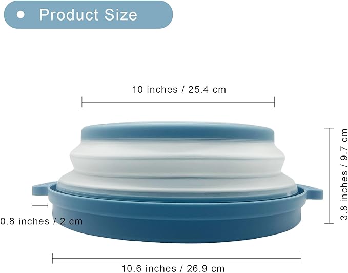 Microwave Splatter Cover 10.2 Inch with Handles, Collapsible Vented Silicone Lid & Anti-Scald Tray, BPA-Free Splash Guard for Food Heating, Fits Most Compact Microwaves