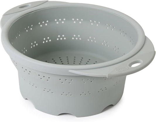 Dexas 10" Collapsible Silicone Colander in Sage, Kitchen Strainer with Handles, 15.1 Cup Capacity | BPA-Free, Heat-Resistant, Space-Saving Kitchen Tool by Dexas