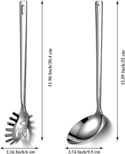 Berglander Kitchen Ladle Spoon and Spaghetti Spoon Set 2 pieces, Pasta Spoon Stainless Steel Kitchen Utensils for Cooking, Stirring, Serving Spaghetti, Soup, Sauce, Dishwasher Safe - Image 2
