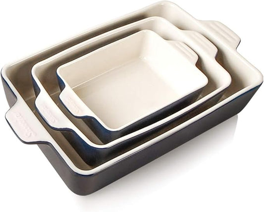 Sweejar Ceramic Bakeware Set, Rectangular Baking Dish for Oven Lasagna Pans for Cooking, Kitchen, Cake Dinner, Banquet and Daily Use, 11.8 x 7.8 x 2.76 Inches of Casserole Dishes (Navy) by Sweejarco1949
